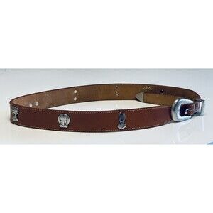 Leather Belt WB Looney Tunes Characters Embellishment  Sz 32 Brown VTG 1992